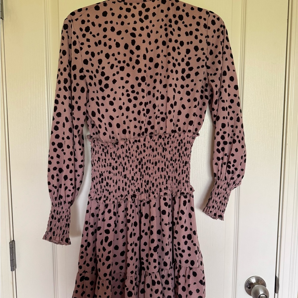 Polka Dot Smocked Dress - Pink